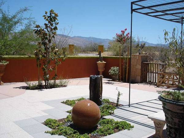 A residential zen design for this desert backyard with two bubblers providing the center of attention.